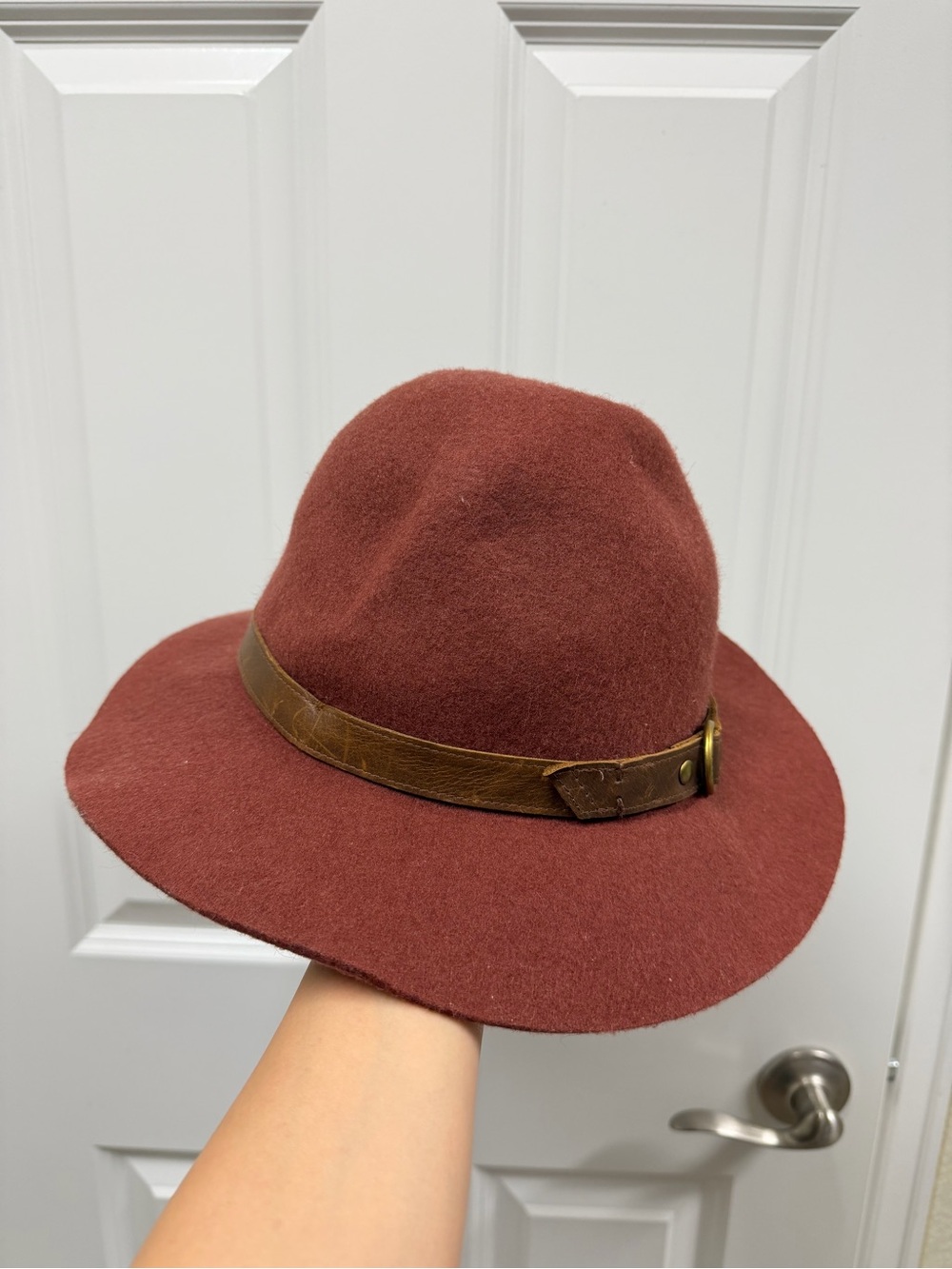 FRYE Wool Fedora Hat Size 58 Rust Terracotta Brown Leather Band Western